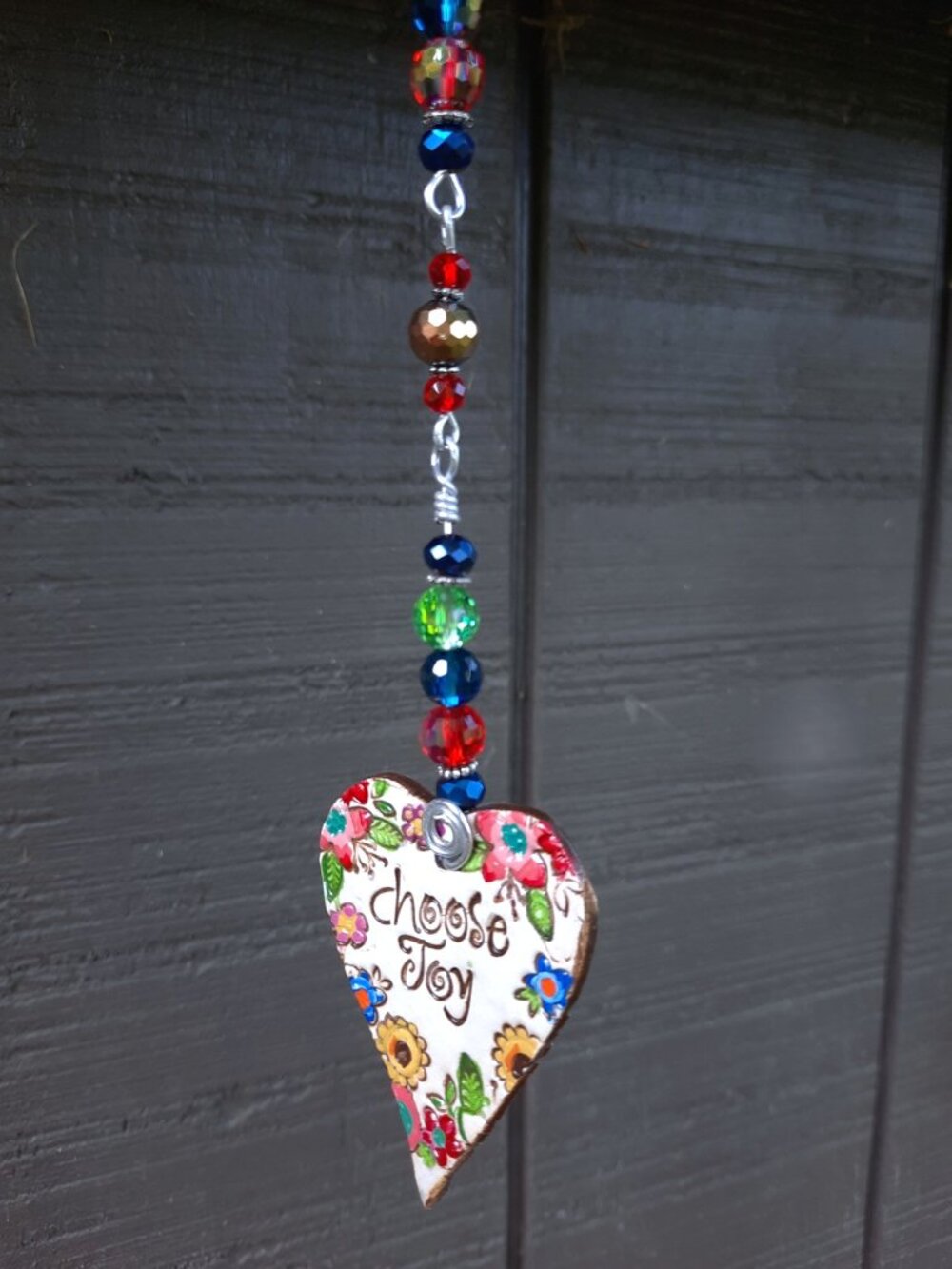 Artisan Ceramic Heart Beaded Suncatcher Vibrant Colorful Crystals Diffuser NEW